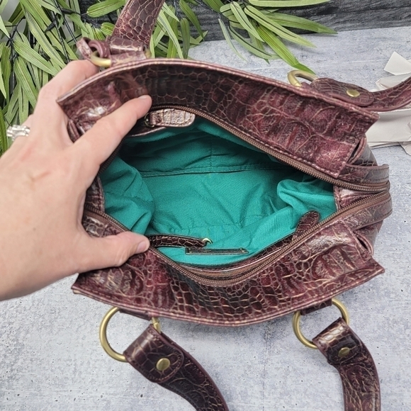 Kate Landry | Dark Brown Crocodile Embossed Handbag with Tassel - Picture 5 of 10